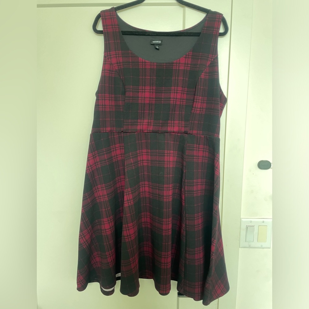 Forever 21 Red and Black Plaid Fit-and-Flare Mini Dress
